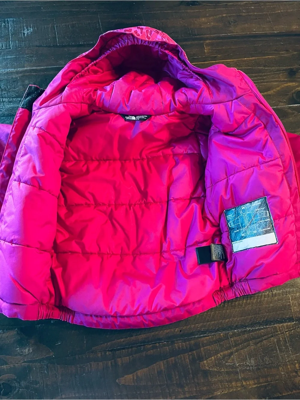The North Face Girls Pink Leopard Print Hooded Winter Jacket 3T
